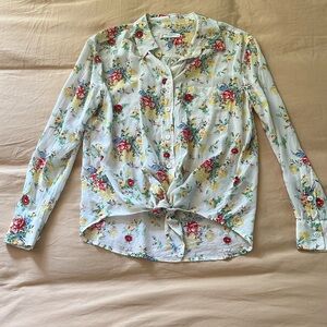 Equipment white floral blouse with waist tie, size XS